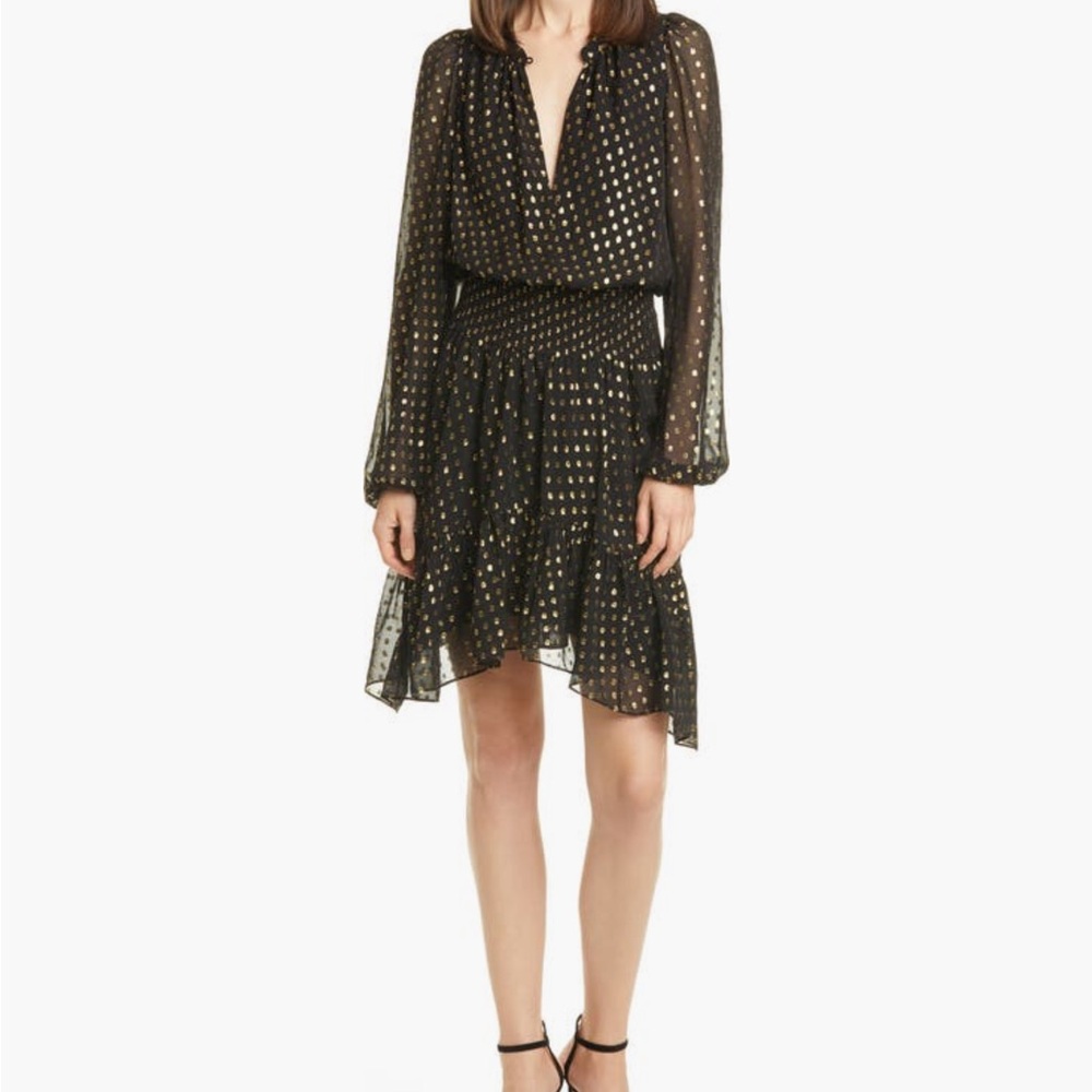 A.L.C Sidney Metallic Dot Long Sleeve Silk Dress